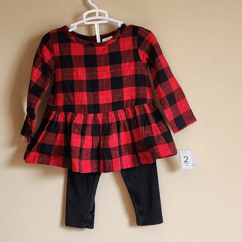 LULLABY LANE - 2-Piece Buffalo Check Top & Legging Set Size 6-9 Months NWT